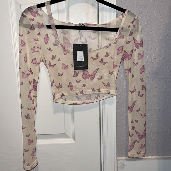 NWTS Fashion Nova Fluttering Soul Mesh Butterfly Top - Taupe/combo Size XS - Picture 5 of 9
